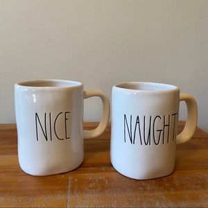 RAE DUNN 2 Christmas MUGS Naughty and Nice EUC